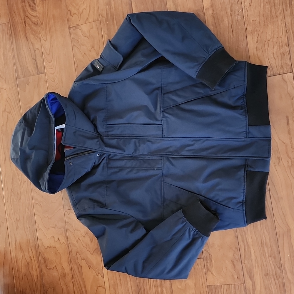 Tommy Hilfiger Men's Arctic Cloth Hooded Utility Bomber, Navy,Large